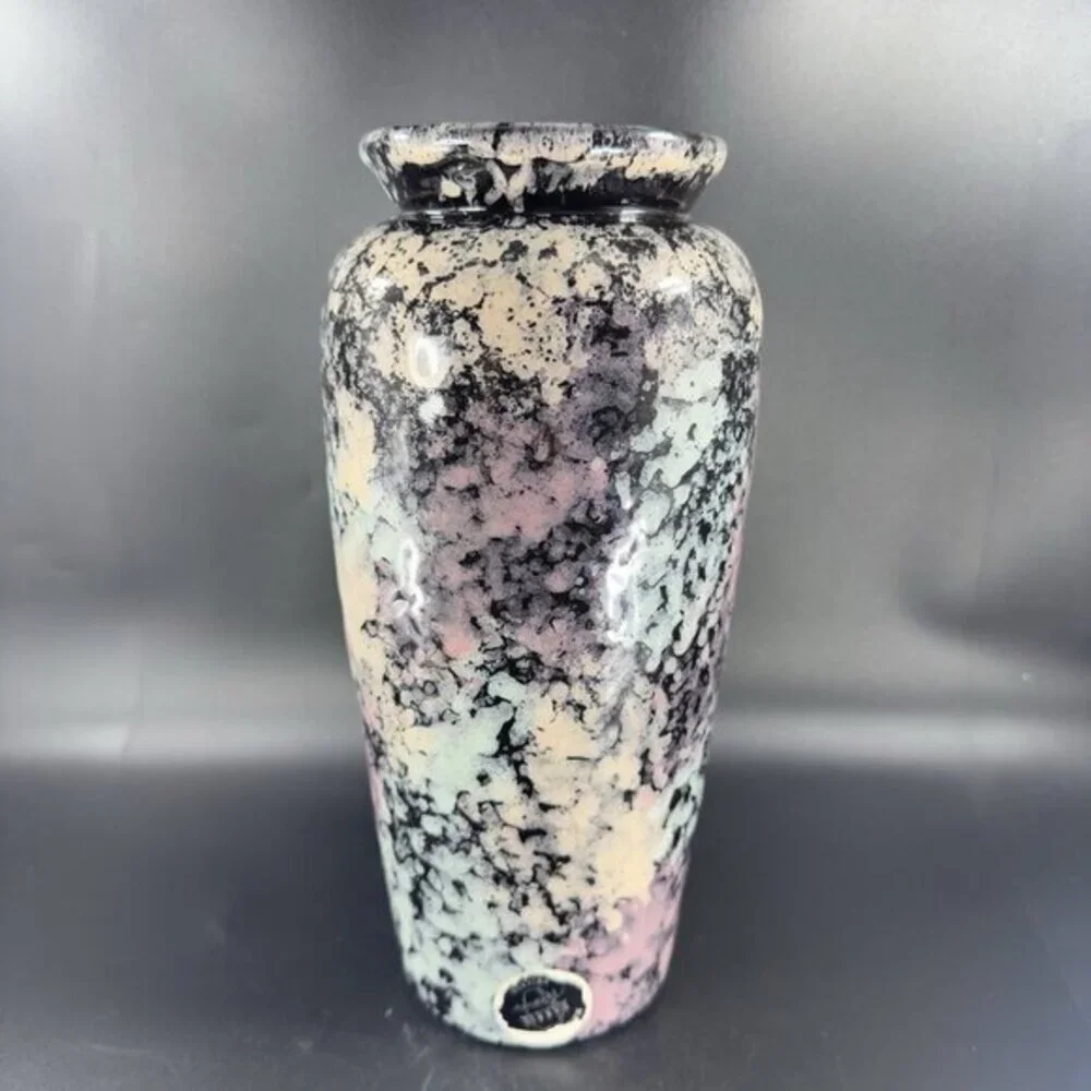 Harris Potteries Chicago Vase‎ Splatter Black Multicolor Glaze Rare Glaze 11inch
